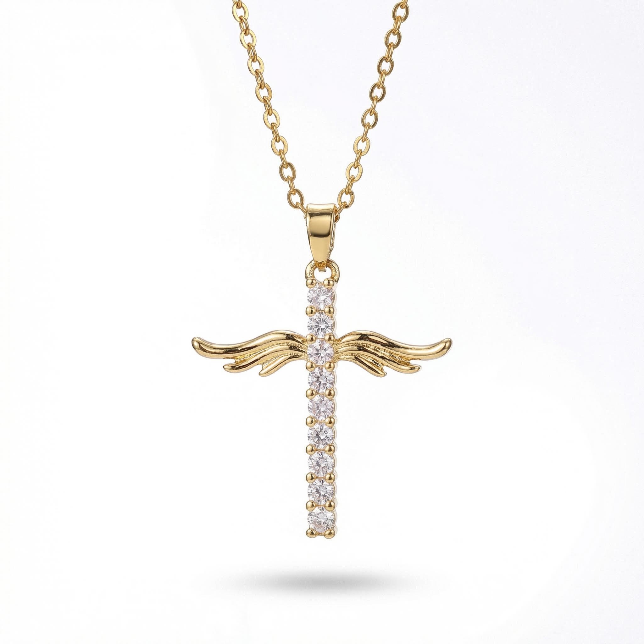 Angel Wings Cross Pendant Necklace