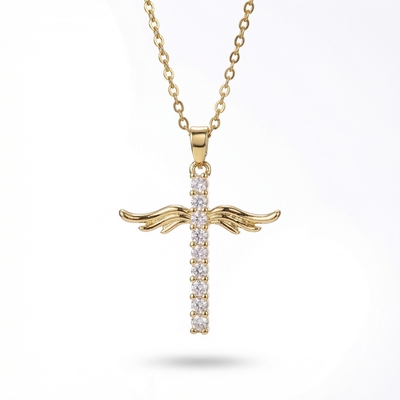 Angel Wings Cross Pendant Necklace