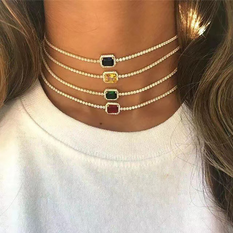  Multicolor Square Tennis Chain in White Gold