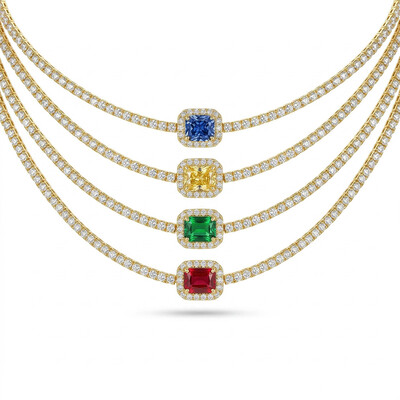  Multicolor Square Tennis Chain in White Gold