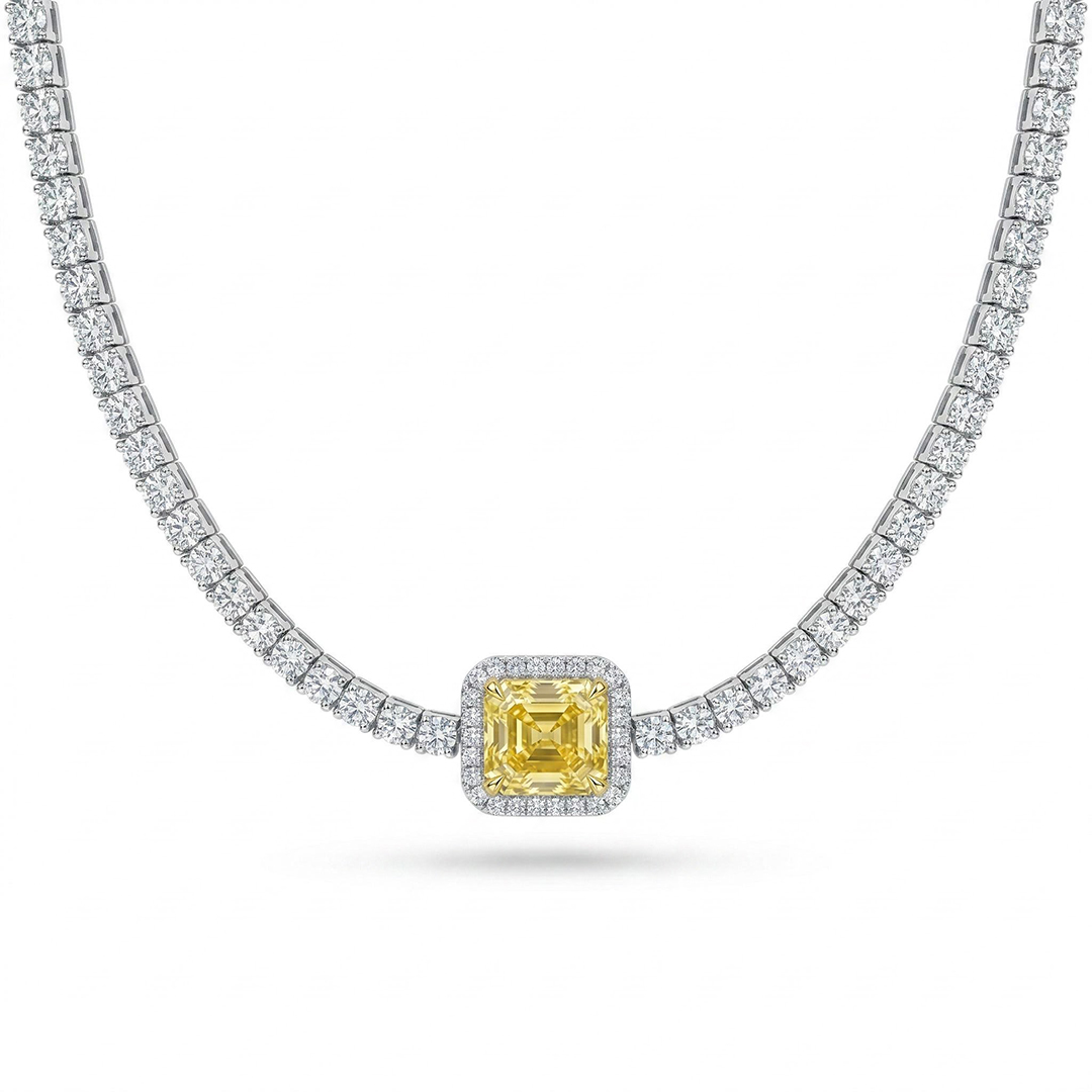  Multicolor Square Tennis Chain in White Gold