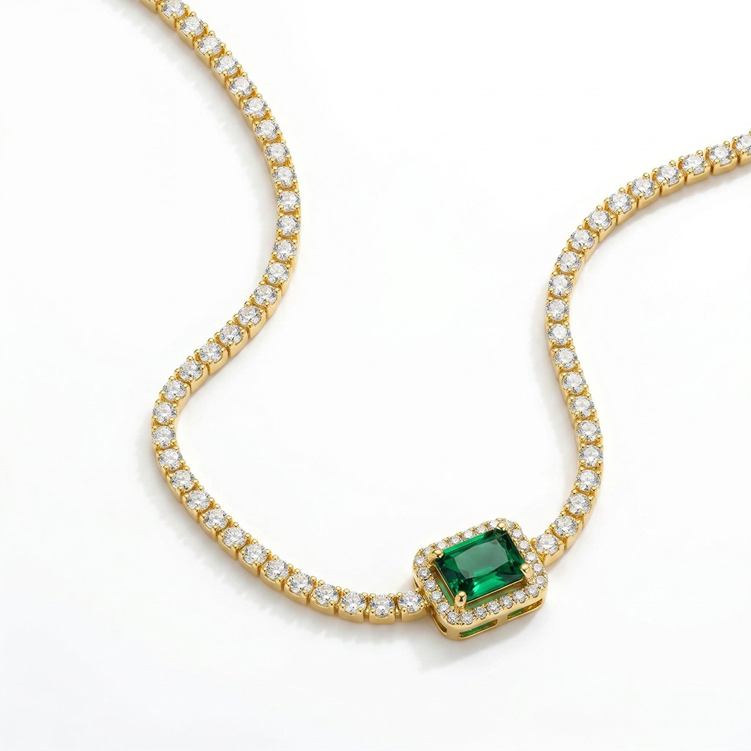 Multicolor Square Tennis Chain in White Gold