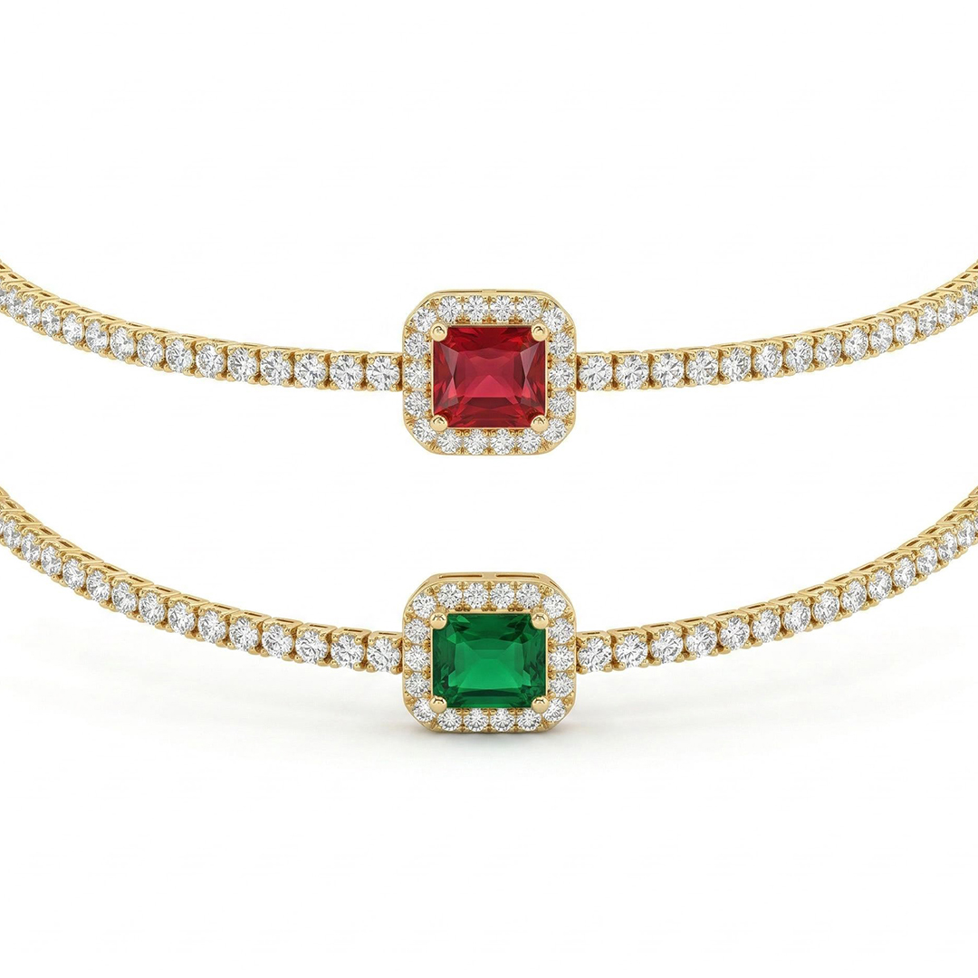  Multicolor Square Tennis Chain in White Gold