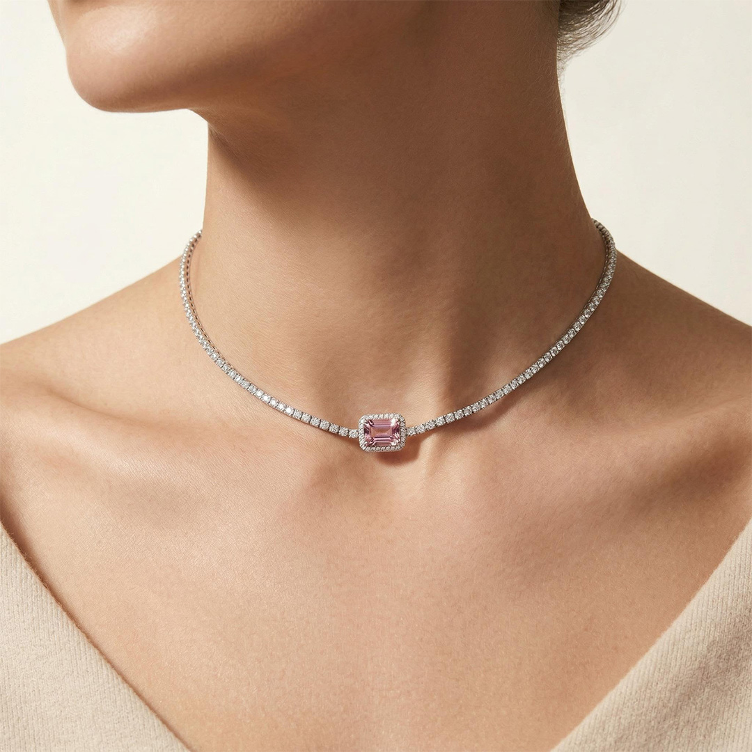  Multicolor Square Tennis Chain in White Gold