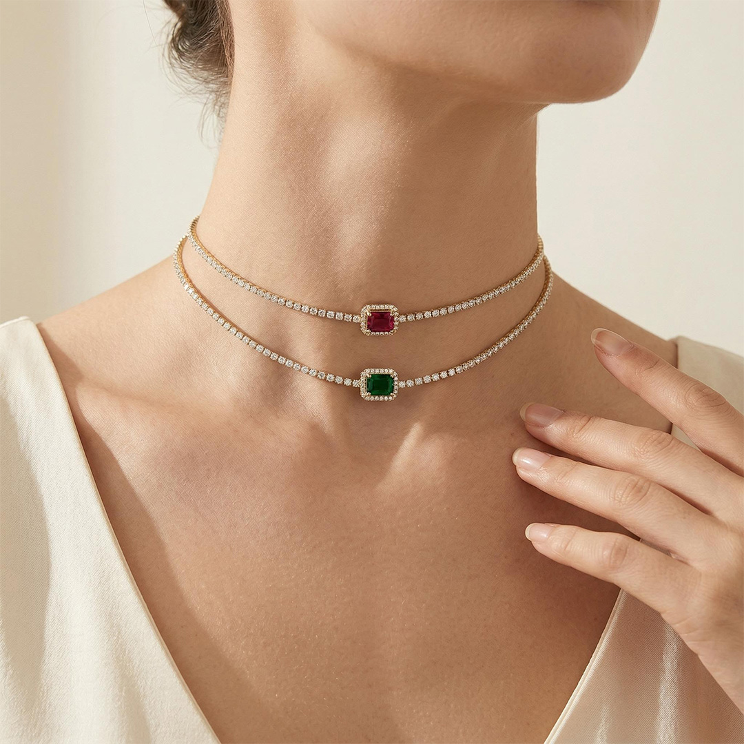  Multicolor Square Tennis Chain in White Gold