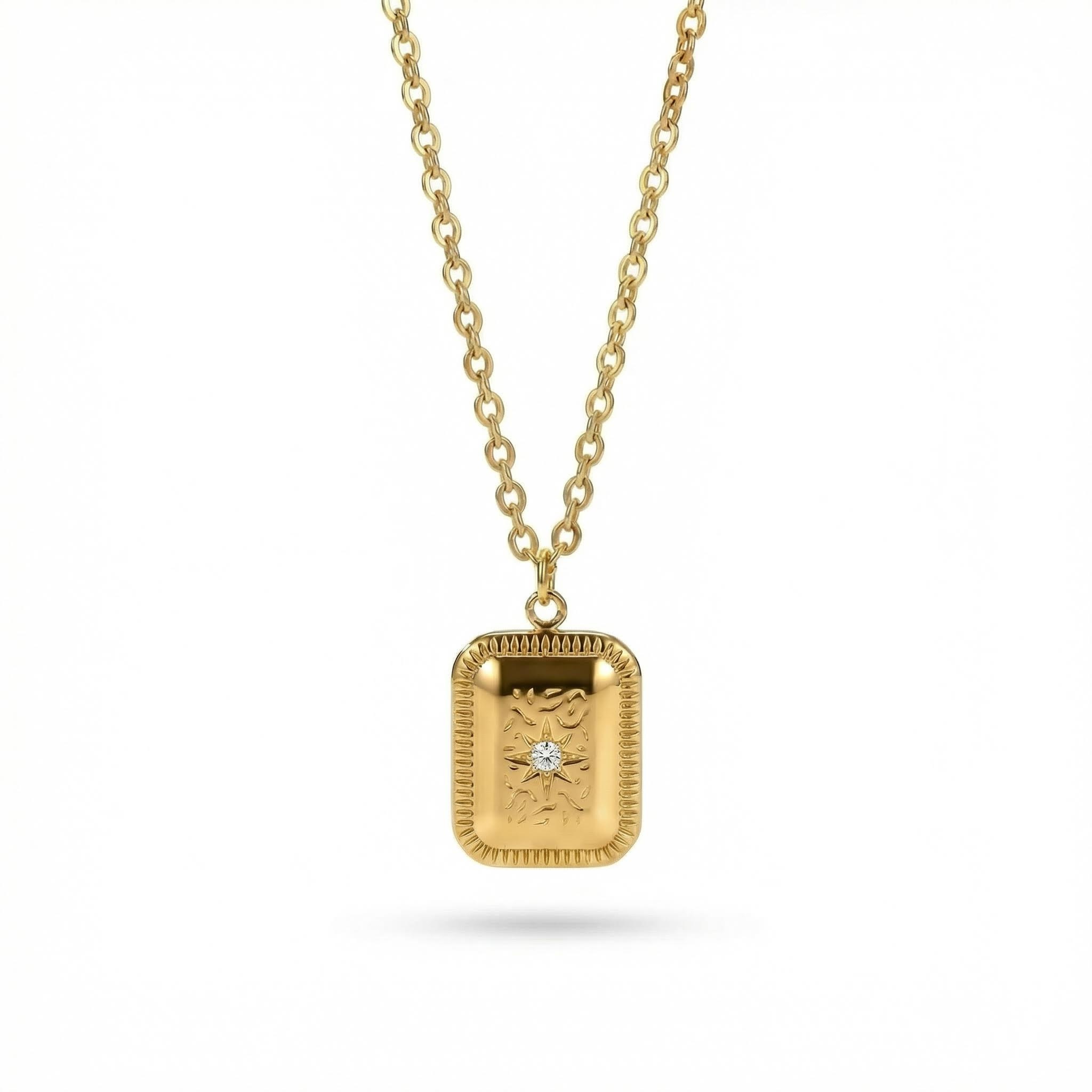 Octagram Embossed Stainless Steel Square Necklace