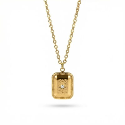Octagram Embossed Stainless Steel Square Necklace