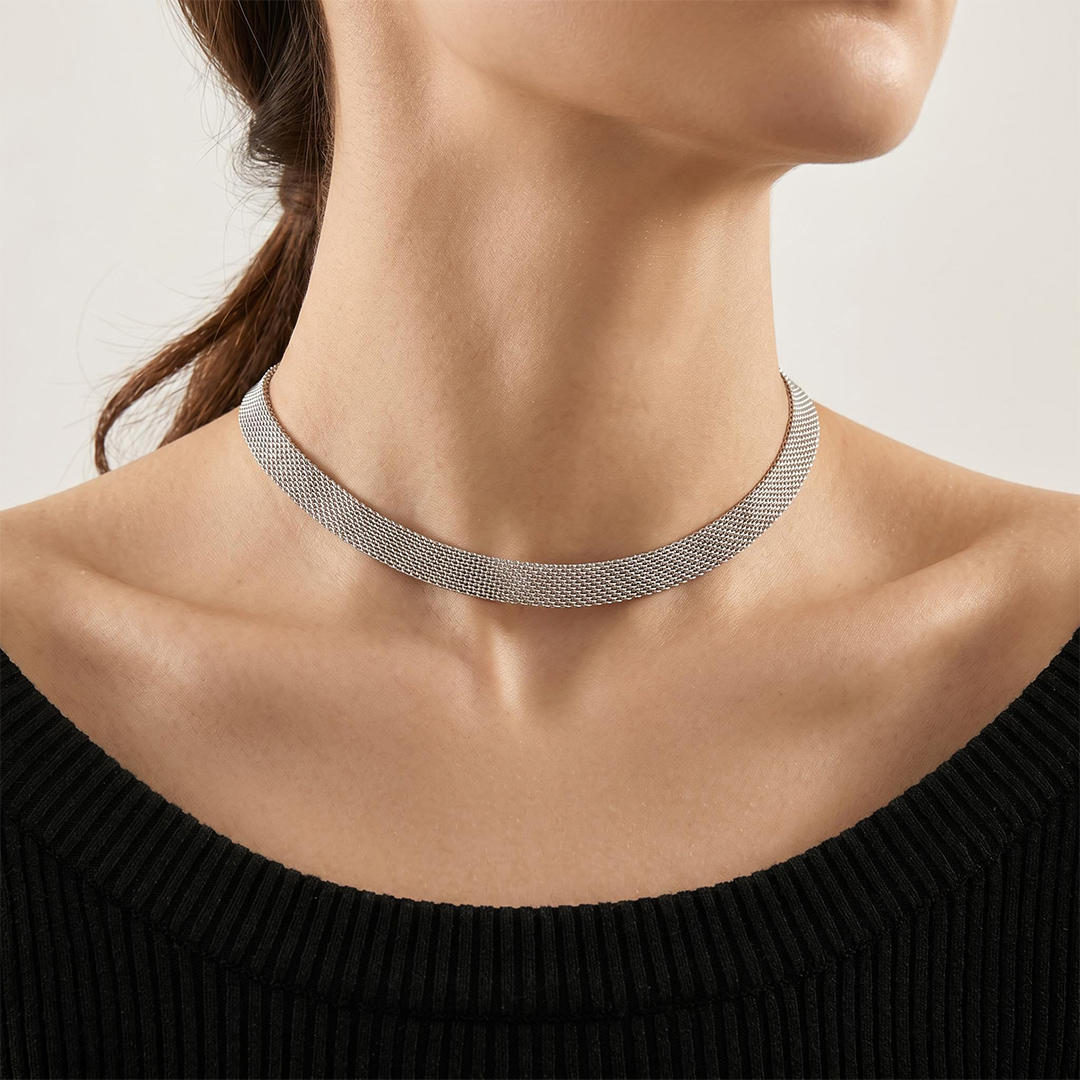 Stainless Steel Mesh Chain Choker Necklace