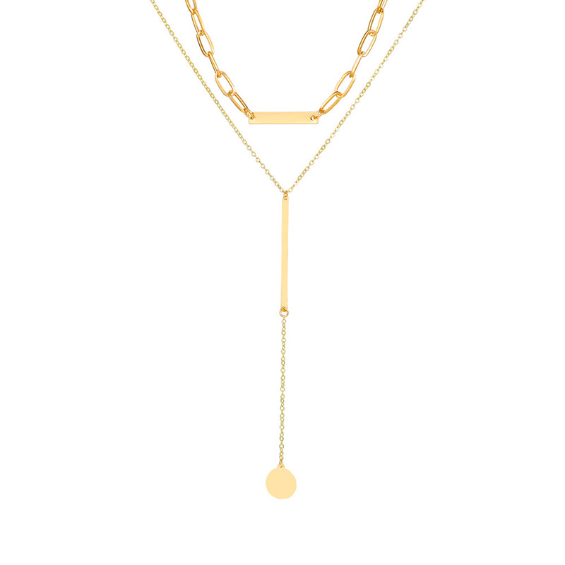  Gold Bar Disc Layered Necklace