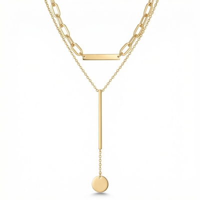  Gold Bar Disc Layered Necklace