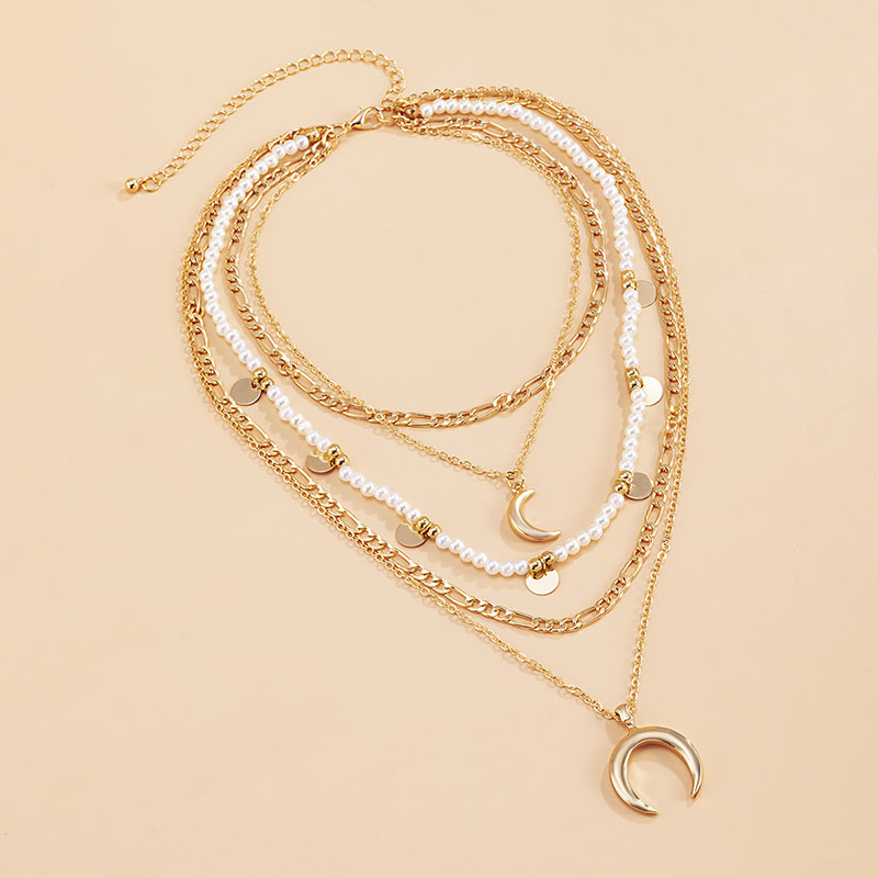 Moon Disc Fringe Layered Necklace