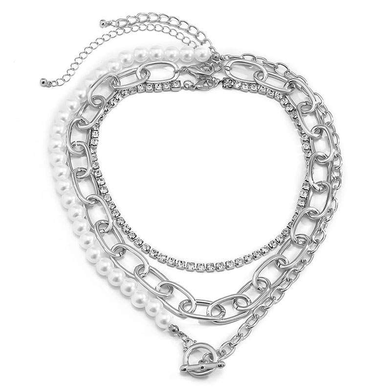  3 Pcs Pearl Tennis Chain Necklace Set
