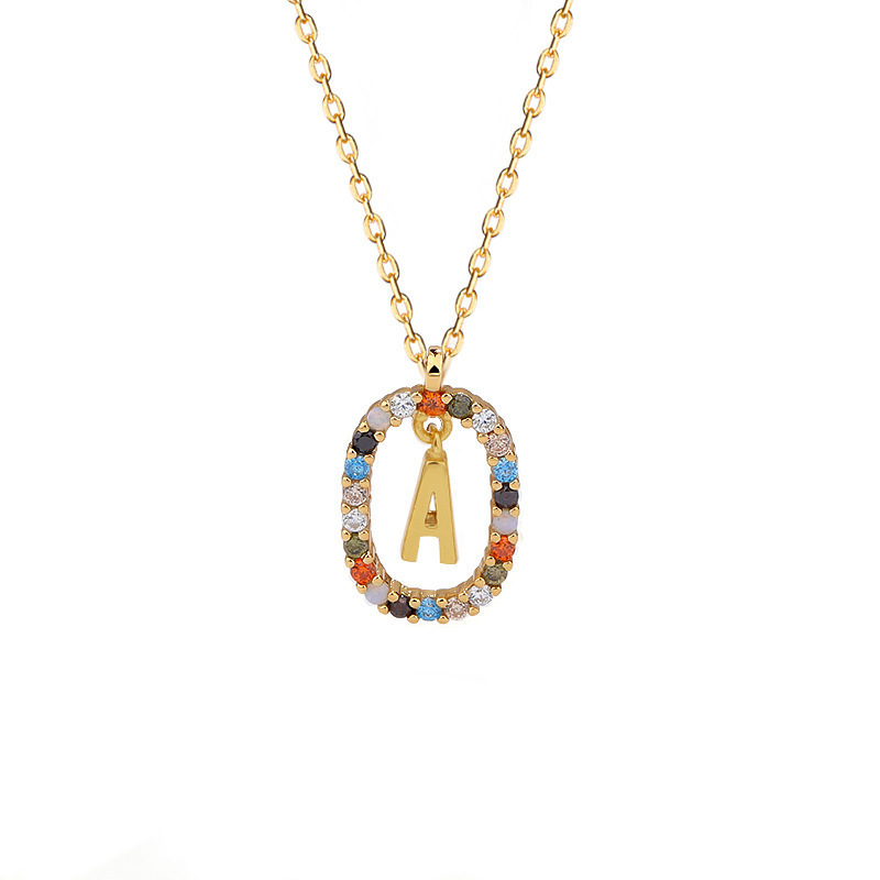 Colorful Stones Initial Letter Pendant Necklace in Gold