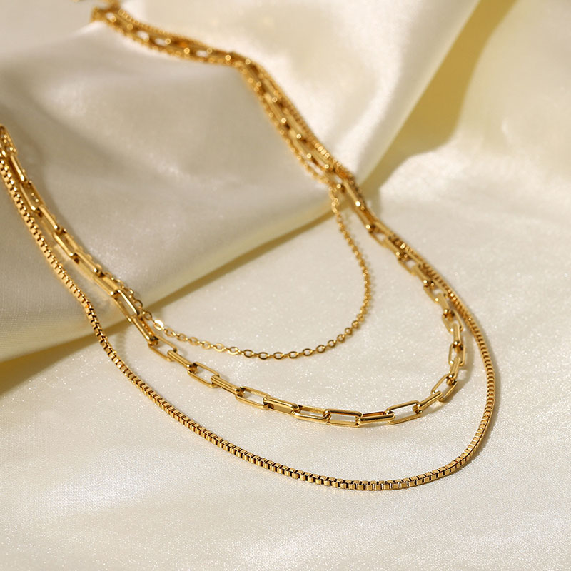 Paperclip Box Chain Triple Layered Necklace
