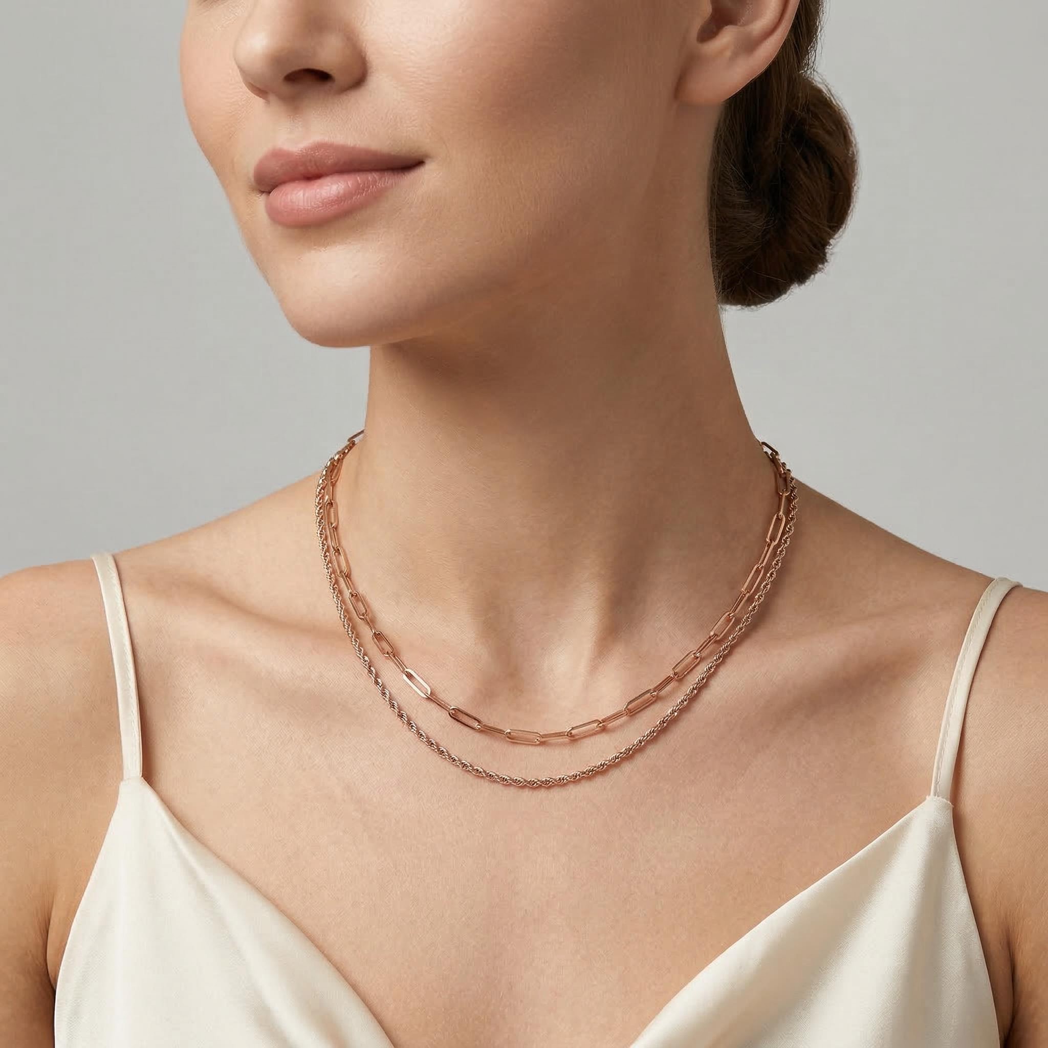 Paperclip Rope Chain Layered Necklace Paperclip Rope Chain Layered Necklace