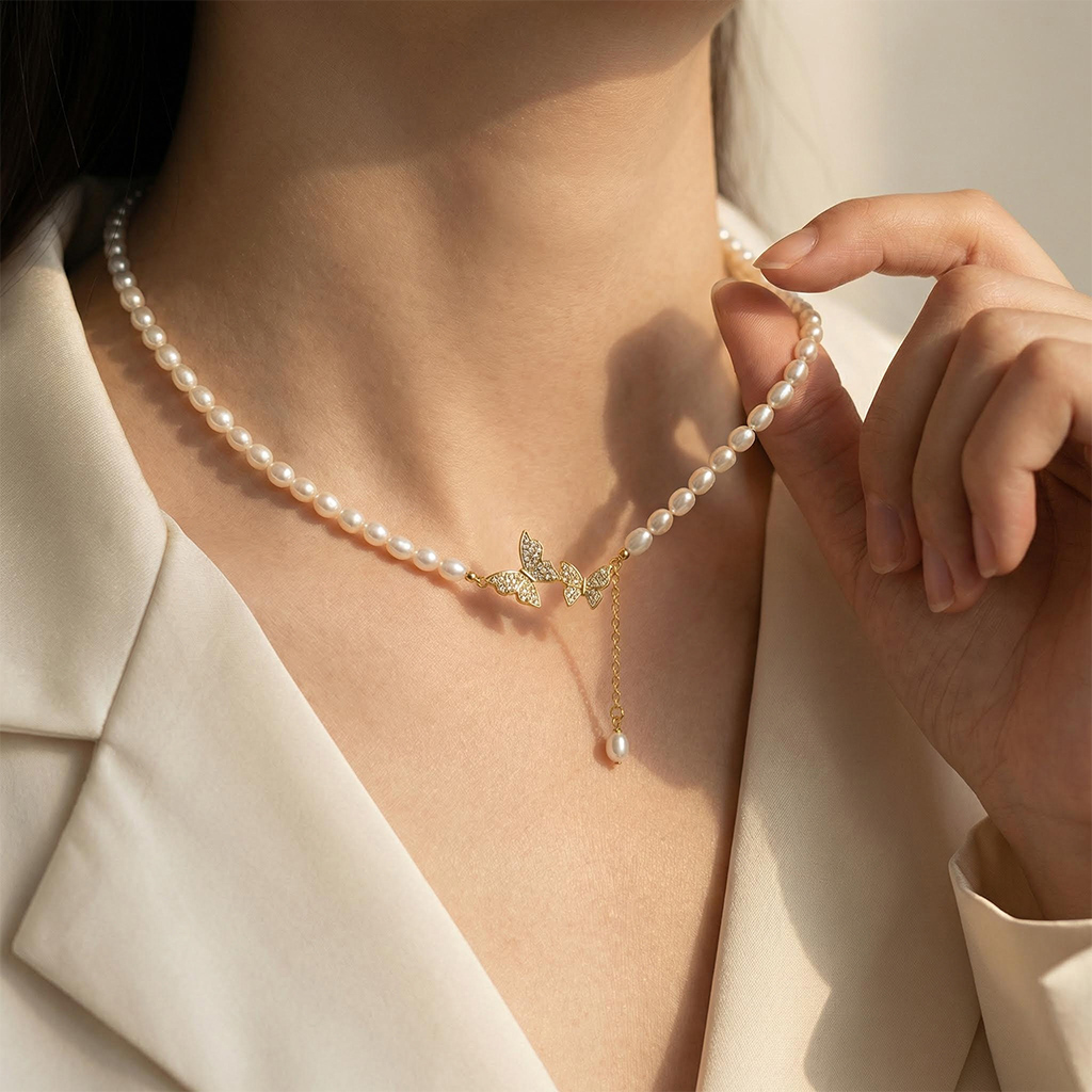 Butterfly Pearl Necklace