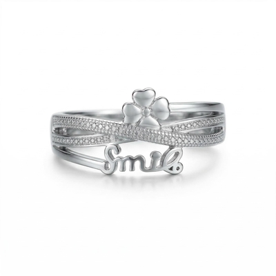 Smile Four-leaf Clover Adjustable Open Ring