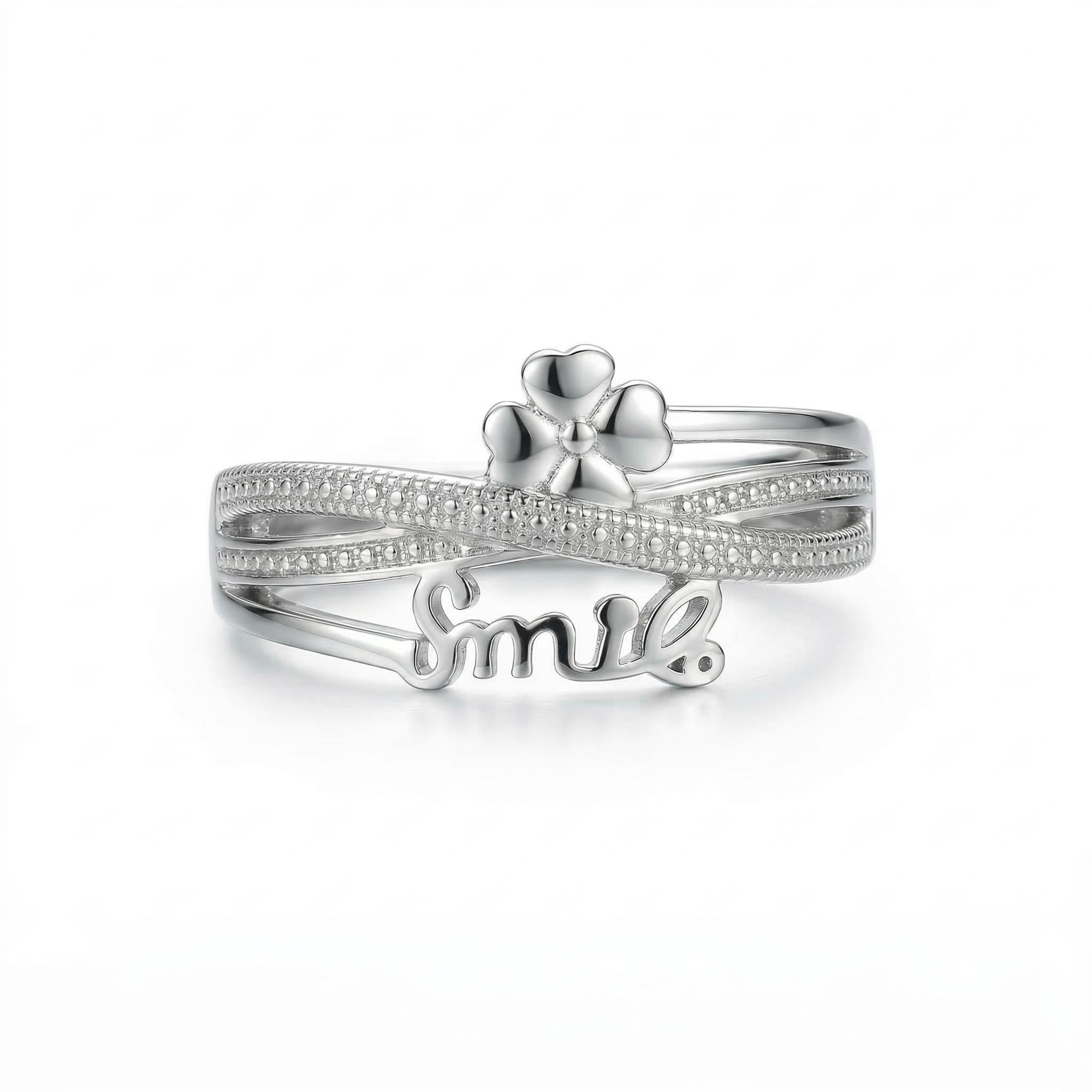Smile Four-leaf Clover Adjustable Open Ring