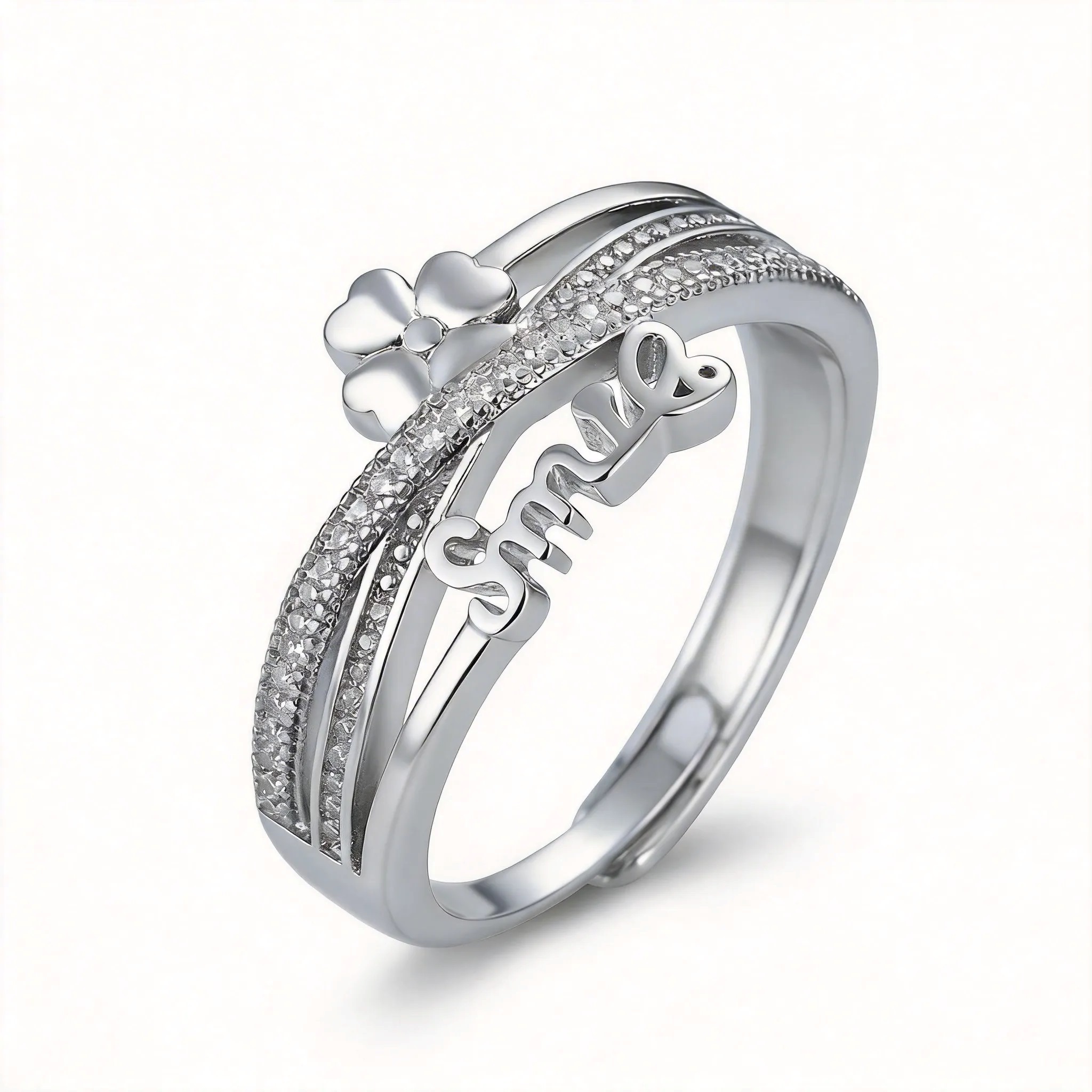 Smile Four-leaf Clover Adjustable Open Ring