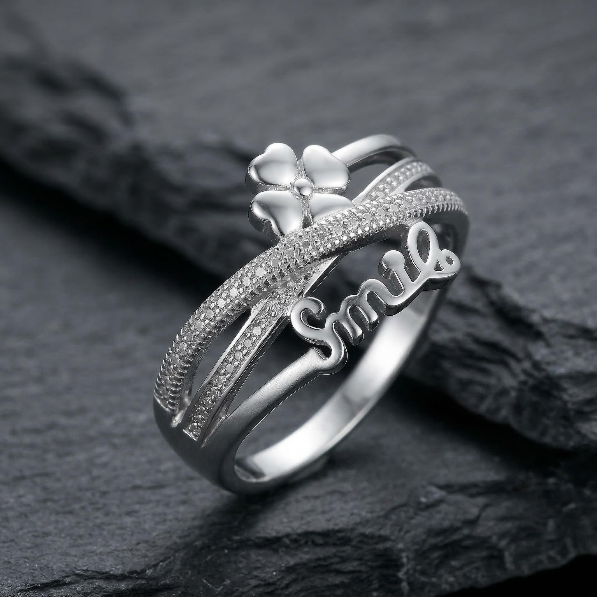 Smile Four-leaf Clover Adjustable Open Ring
