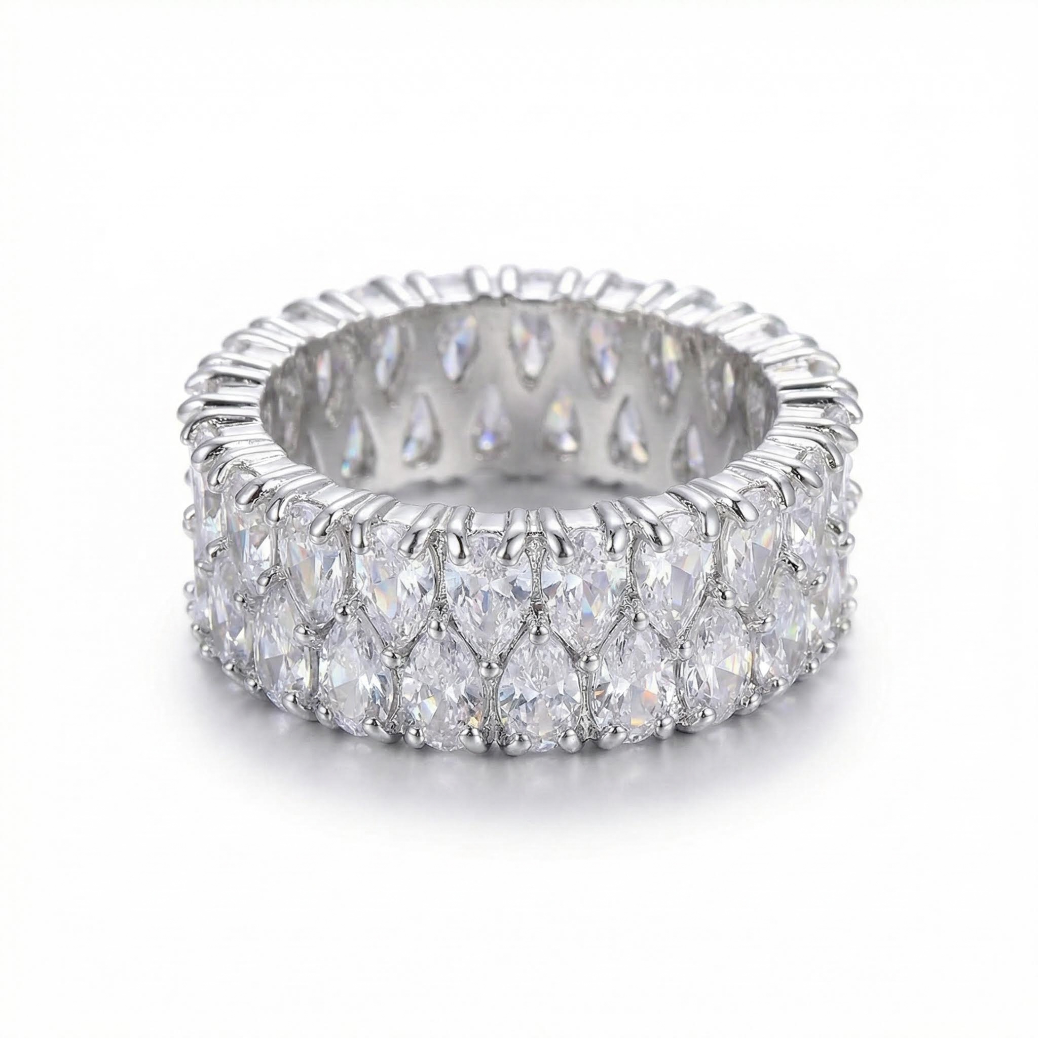 Iced Double-row Pear-shaped Cut Ring