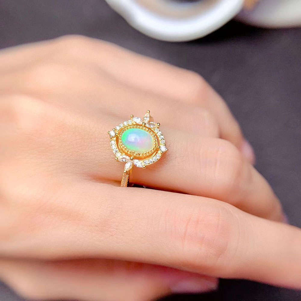 Natural Opal Vintage Sterling Silver Open Ring