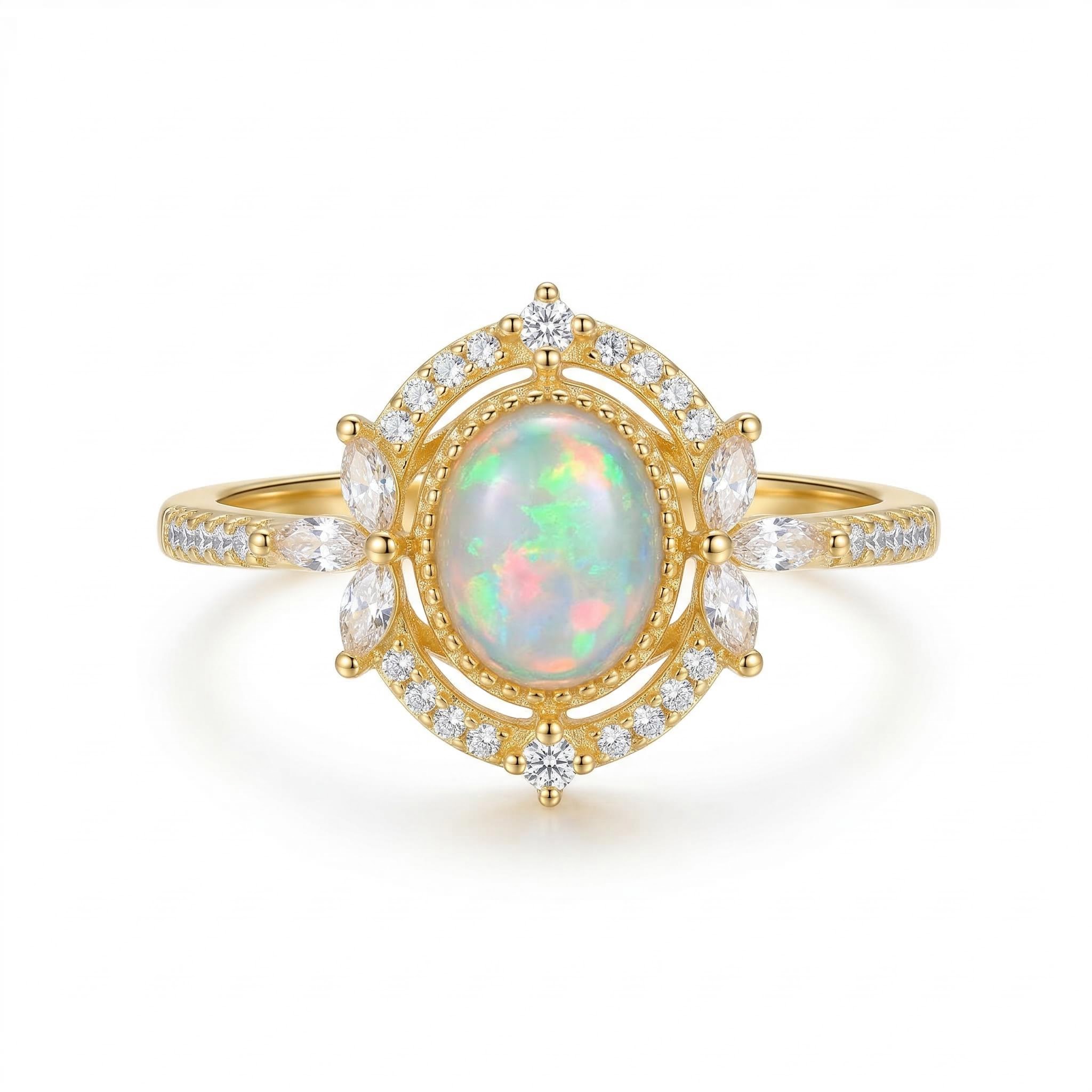 Natural Opal Vintage Sterling Silver Open Ring