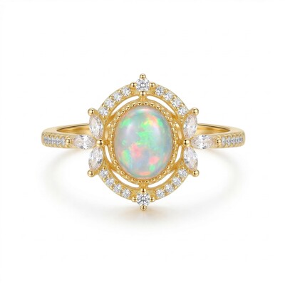 Natural Opal Vintage Sterling Silver Open Ring