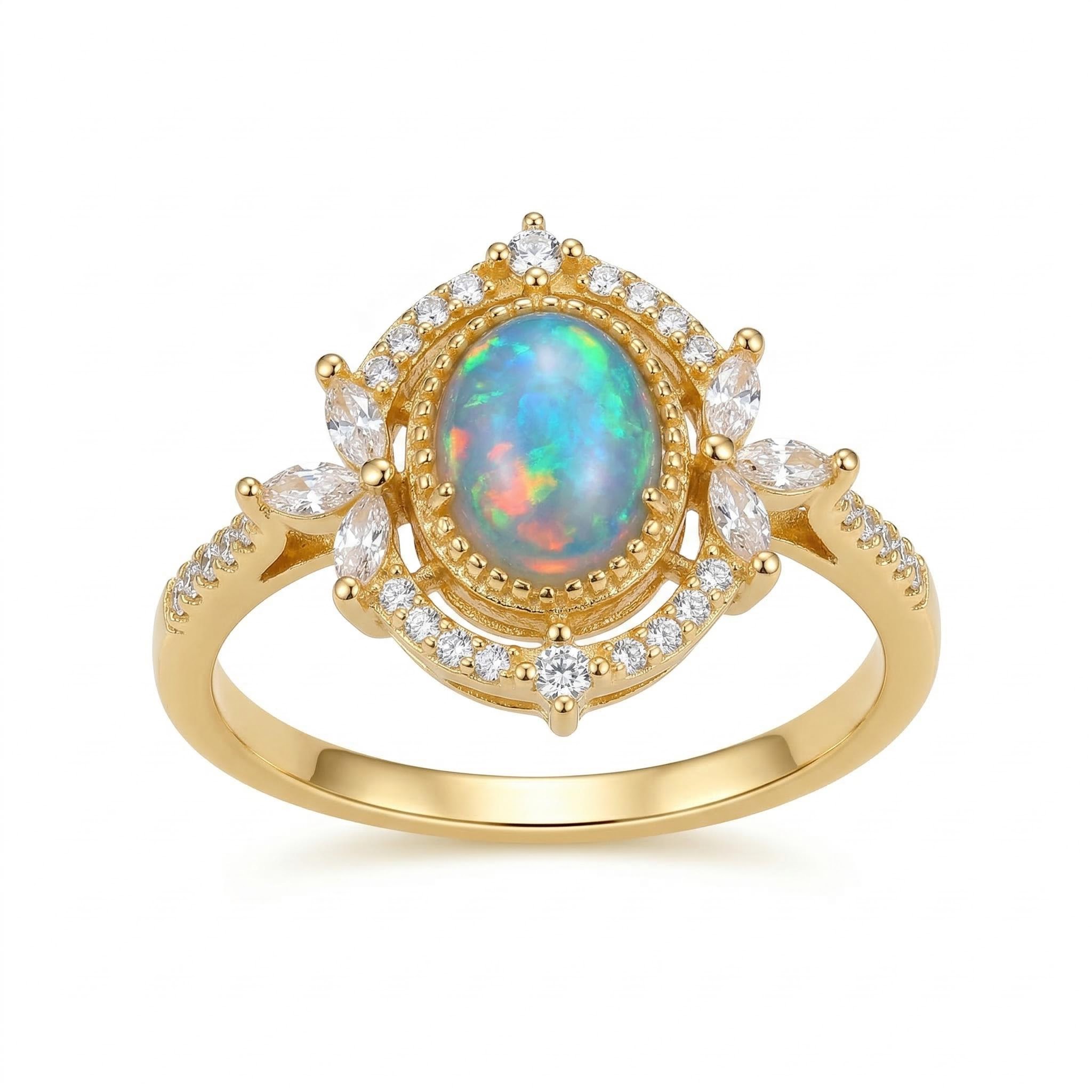 Natural Opal Vintage Sterling Silver Open Ring