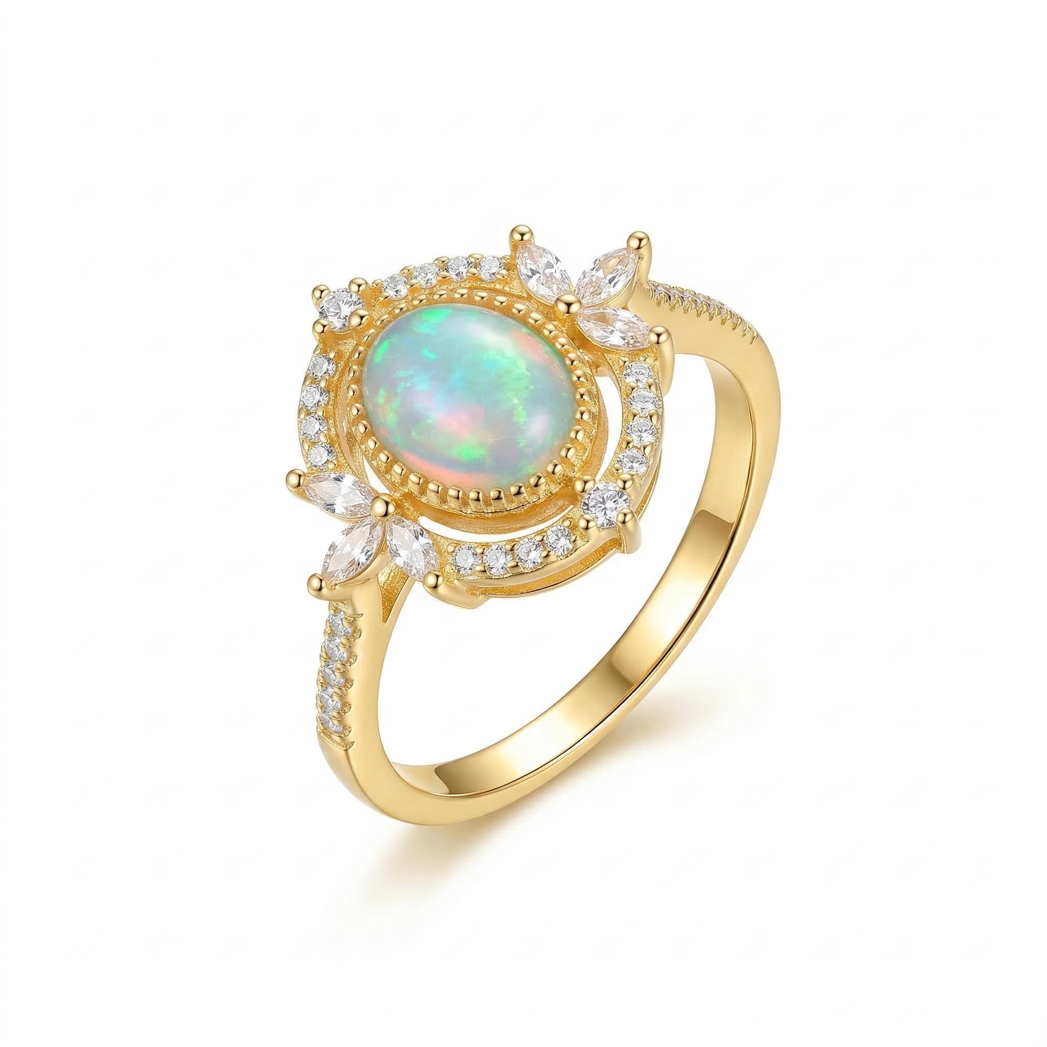 Natural Opal Vintage Sterling Silver Open Ring