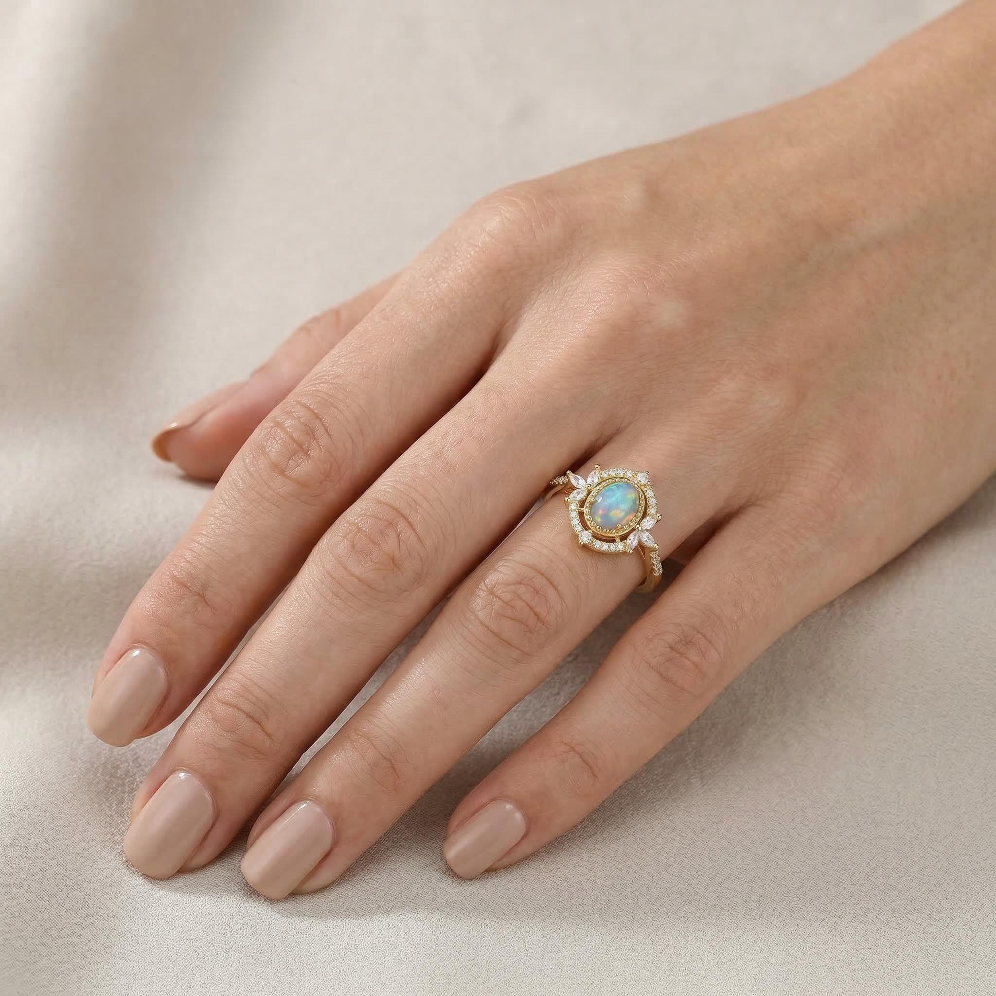 Natural Opal Vintage Sterling Silver Open Ring