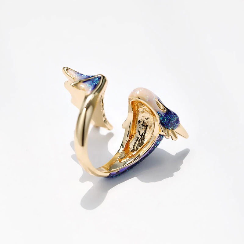 Enamel Glitter Blue Dragon Ring