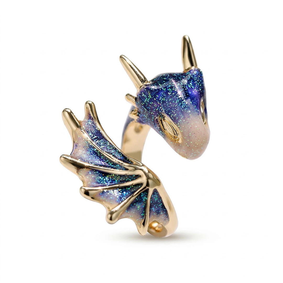 Enamel Glitter Blue Dragon Ring
