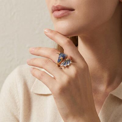 Enamel Glitter Blue Dragon Ring