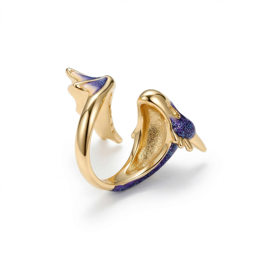 Enamel Glitter Blue Dragon Ring
