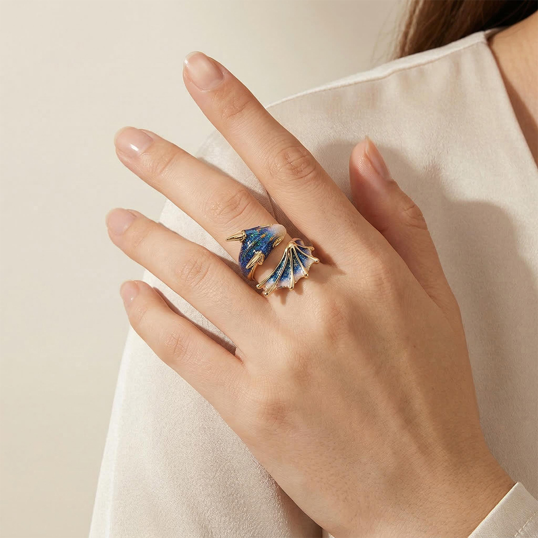 Enamel Glitter Blue Dragon Ring