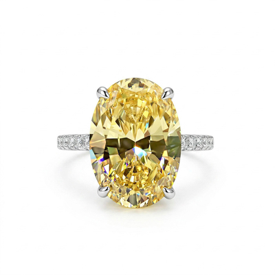  Oval Cut 4 Prong Yellow Stone Ring 