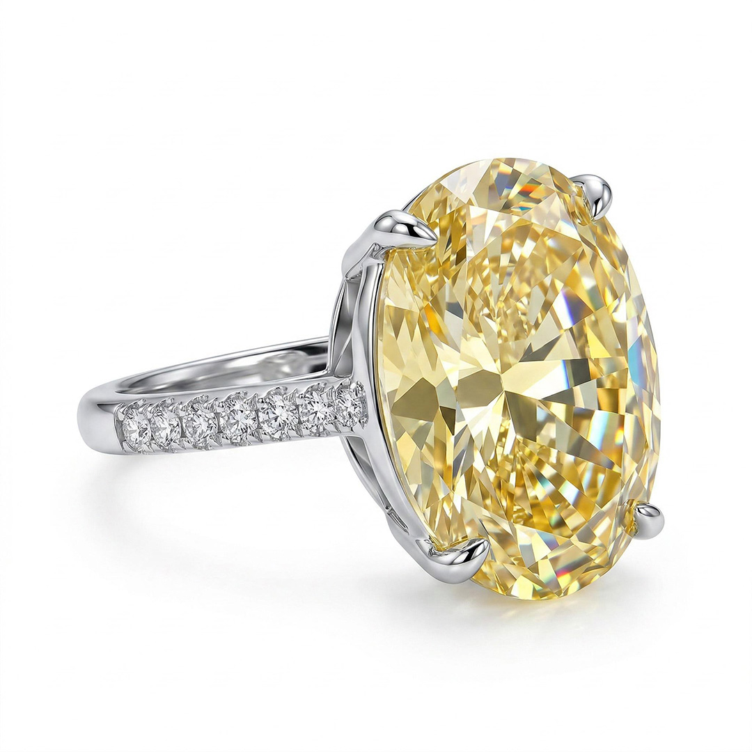  Oval Cut 4 Prong Yellow Stone Ring 