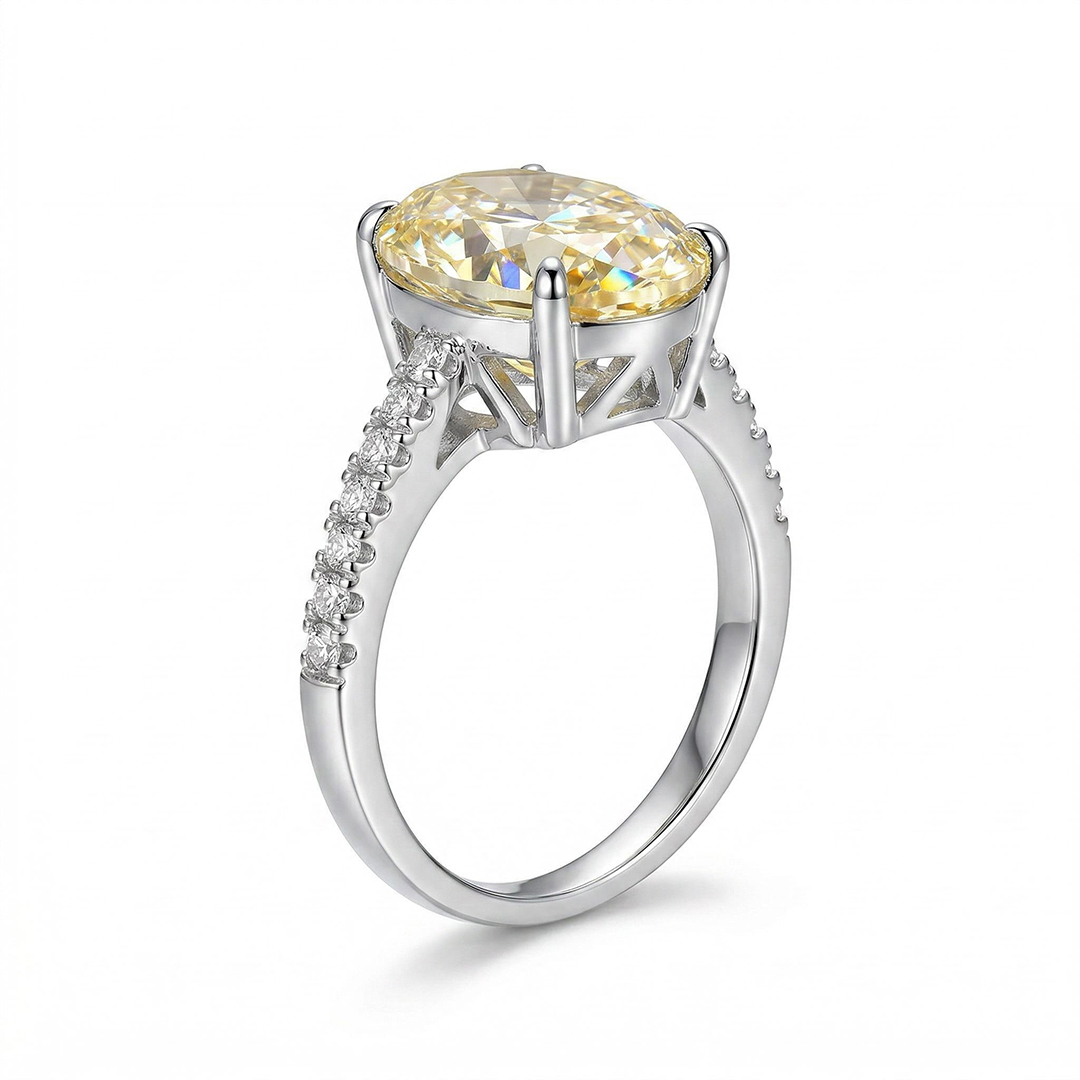  Oval Cut 4 Prong Yellow Stone Ring 