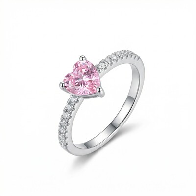 Heart Cut Pink Stone Ring in Sterling Silver