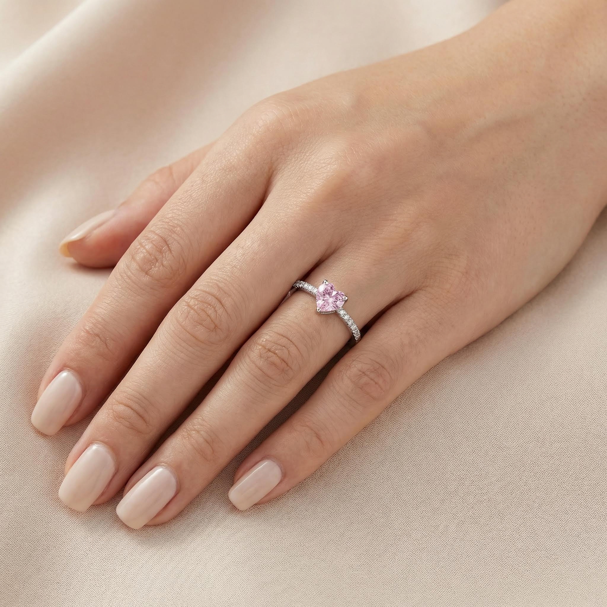 Heart Cut Pink Stone Ring in Sterling Silver Heart Cut Pink Stone Ring in Sterling Silver