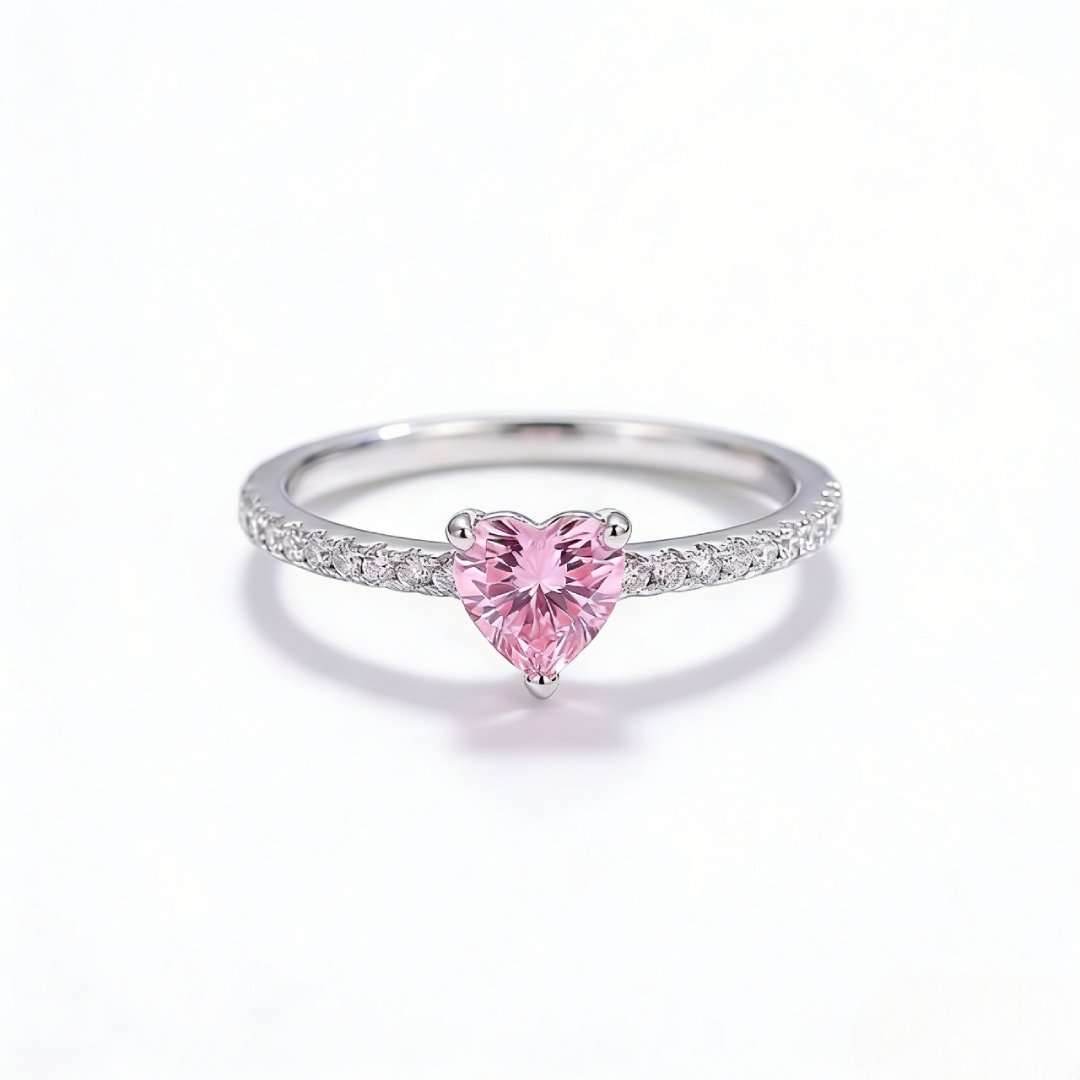 Heart Cut Pink Stone Ring in Sterling Silver Heart Cut Pink Stone Ring in Sterling Silver