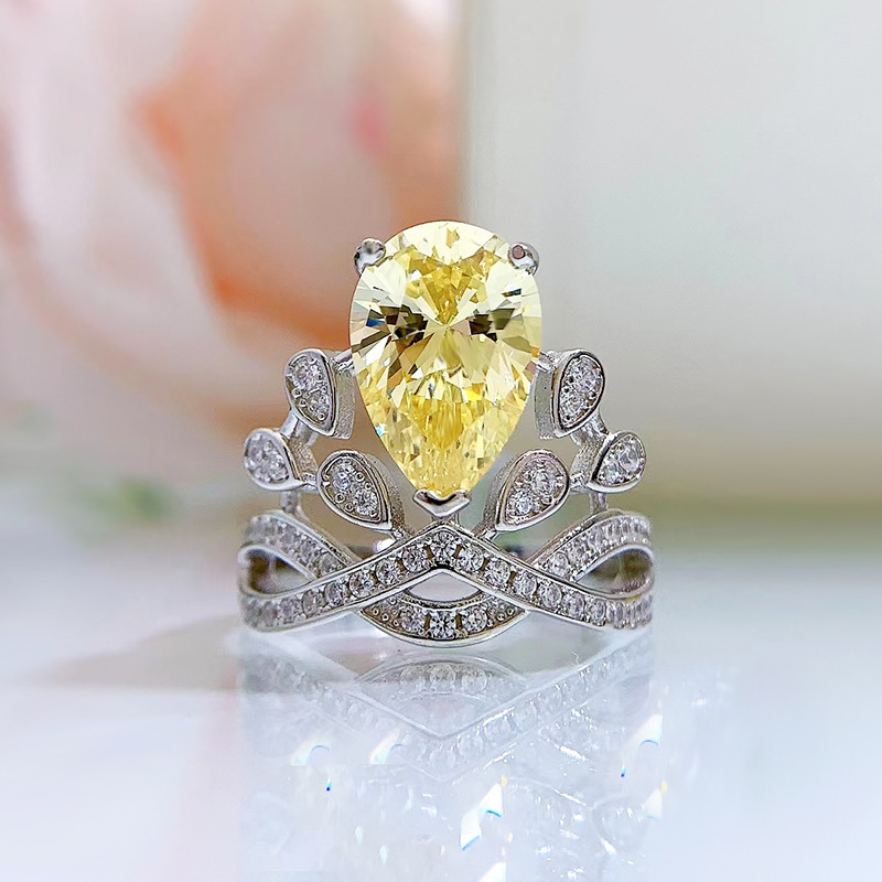 Pear Cut Yellow Stone Crown Ring