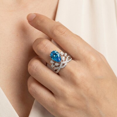 Pear Cut Blue Stone Crown Ring