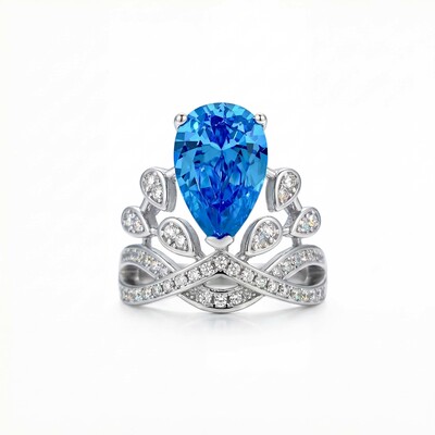 Pear Cut Blue Stone Crown Ring