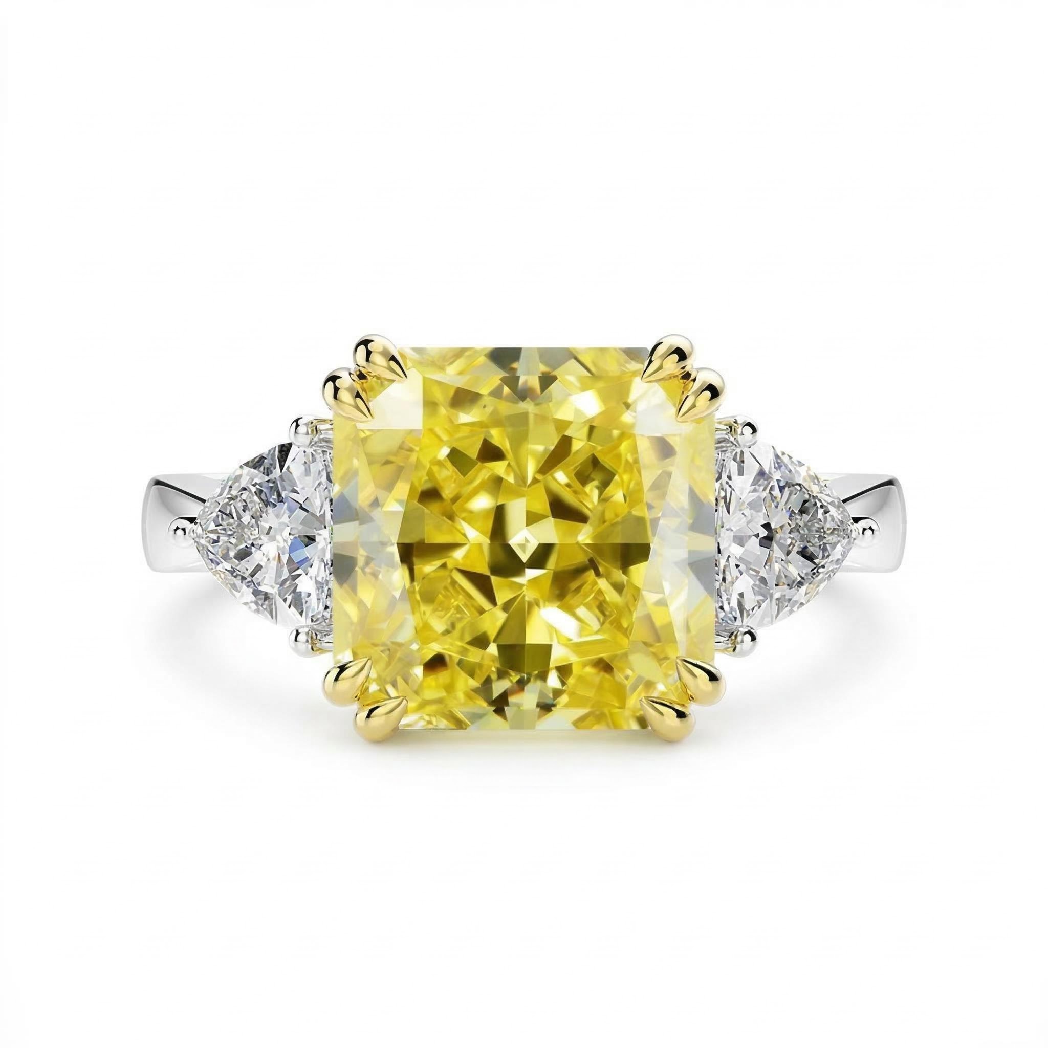 5ct Cushion Cut Yellow Stone Ring