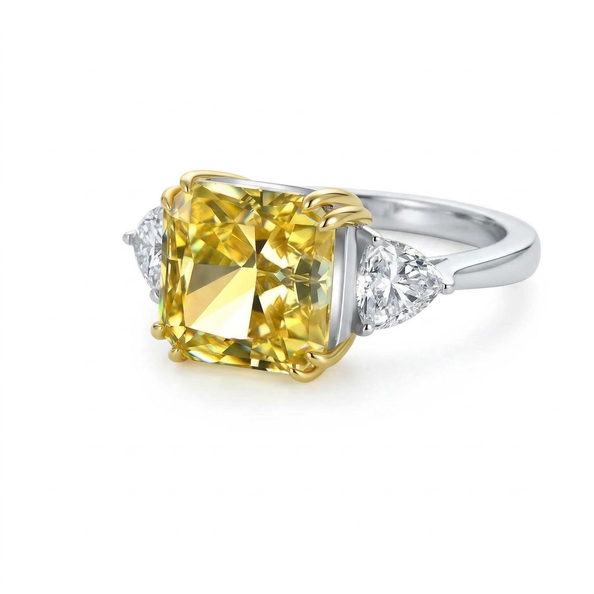 5ct Cushion Cut Yellow Stone Ring