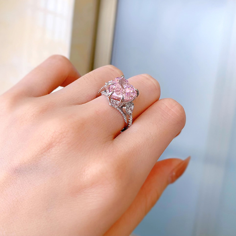 5 Prong Heart Cut Pink Stone Ring