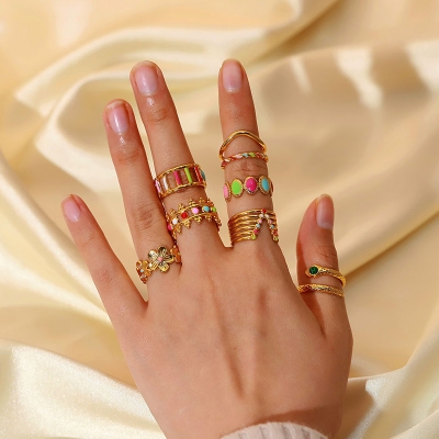 Enamel Flowers Open Ring