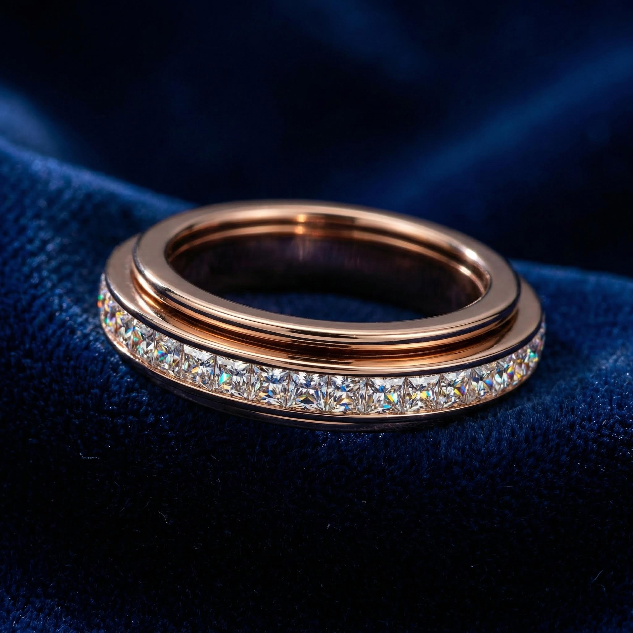 Iced Single Row Fidget Spinner Ring Iced Single Row Fidget Spinner Ring